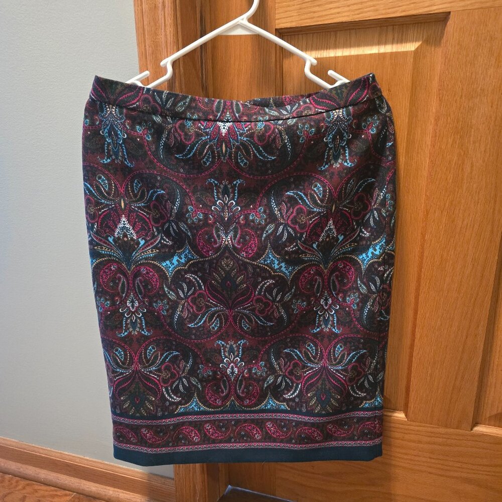 Talbots navy patterned skirt size 8